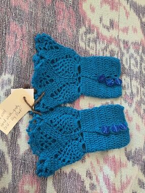 Handmade Crocheted Wrist Warmers in Teal